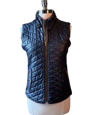 FATE Quilted Faux Leather Vest Size Large Navy